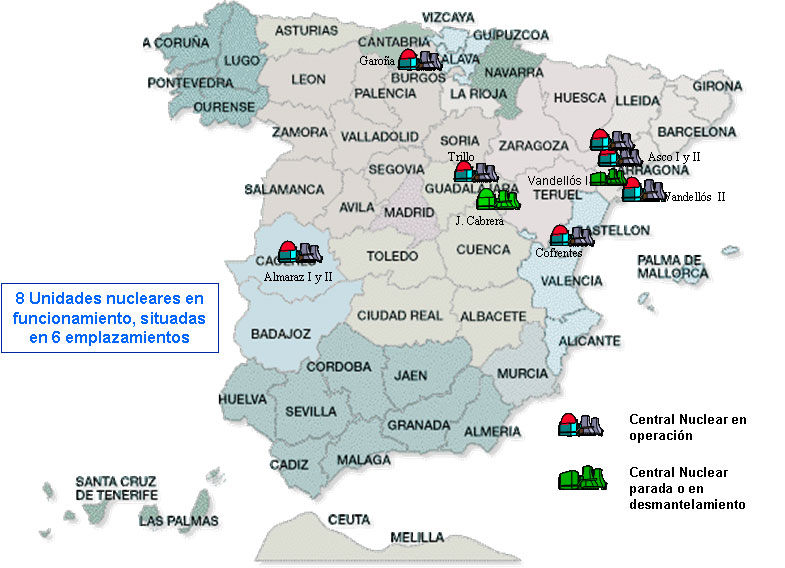 Distribucin de las Centrales Nucleares en Espaa