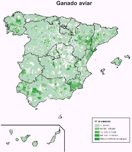 reas productoras de ganado aviar en Espaa