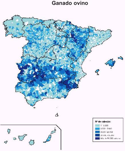 reas productoras de ganado ovino en Espaa