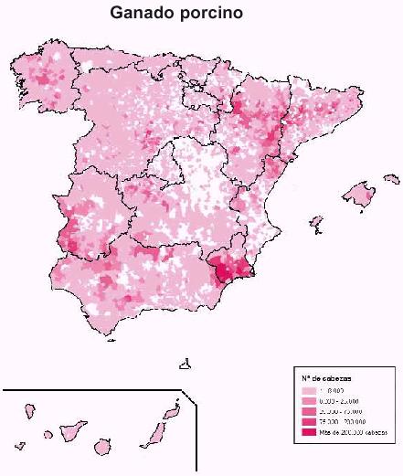 reas productoras de ganado porcino en Espaa