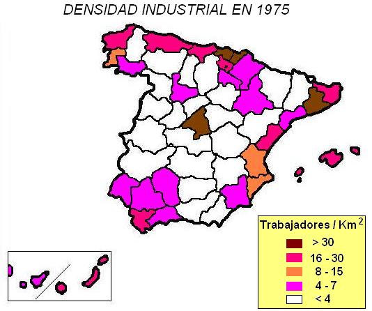 Densidad industrial en 1975