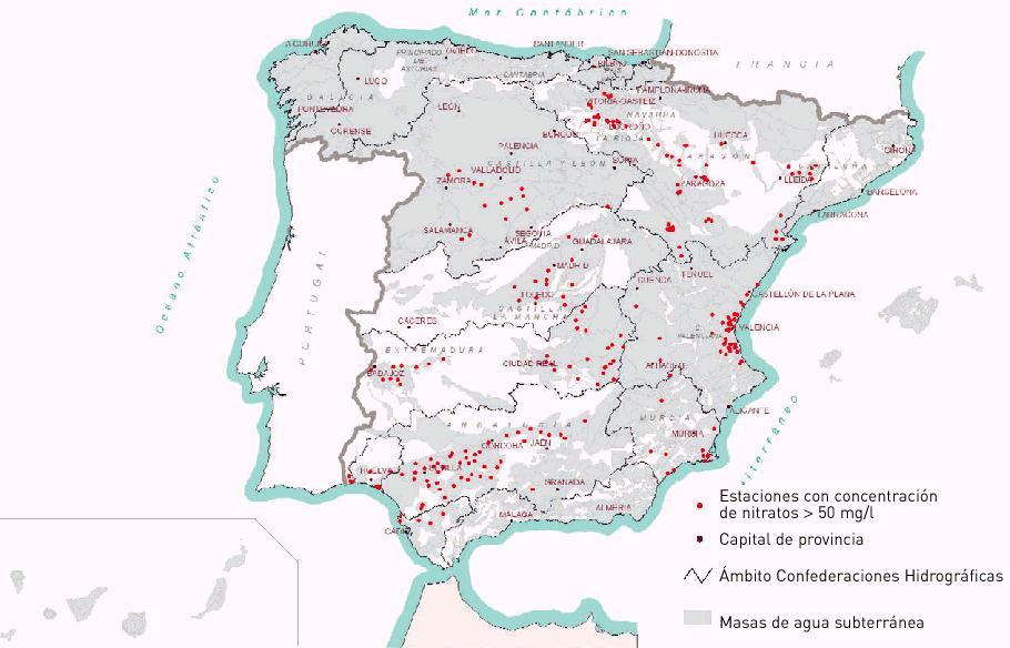 Mapa de contaminacin de las aguas por nitratos