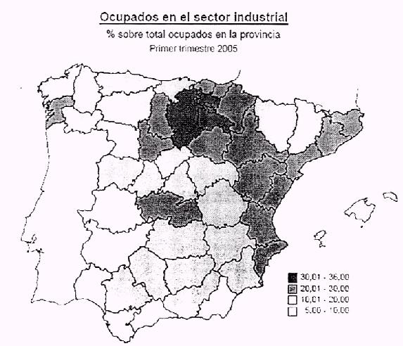 Ocupados en la industria espaola por provincias