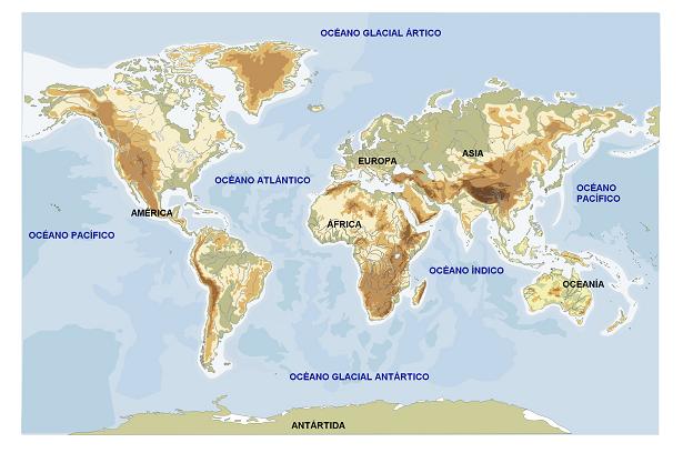 Mapa de distribucin de los continentes y ocanos